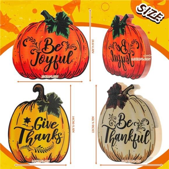 3 Pieces Thanksgiving Fall Decor Pumpkin Wood Sign Give Thanks Be Thankful - Picture 3 of 8